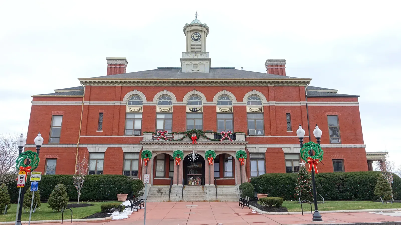 Revere City Hall, a red-brick Renaissance Revival building with a clock cupola, Revere, Massachusetts